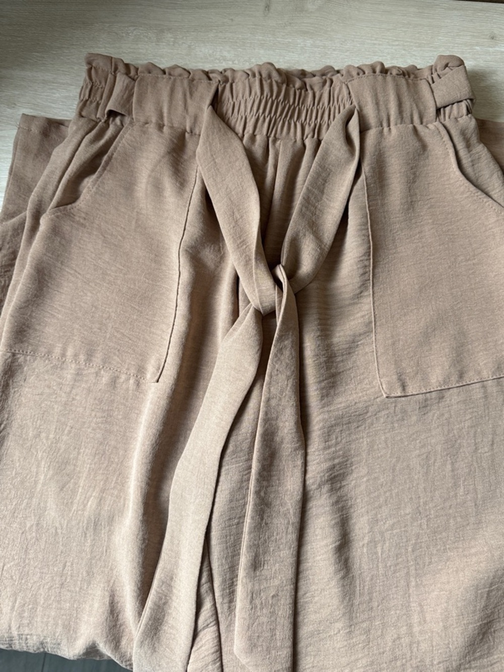 Wide-Leg Pants with Paperbag Waist in Light Khaki - Picture 5 of 7